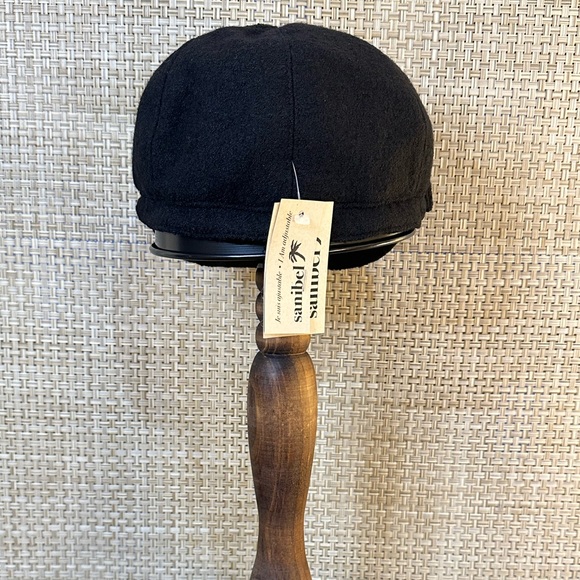 Black Six Panel Boiled Wool Newsboy Cap by Sanibel Canada - Picture 8 of 11